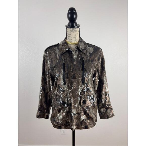 B45 Zadig & Voltaire Sequined Camou Jacket Women XS - Picture 5 of 12